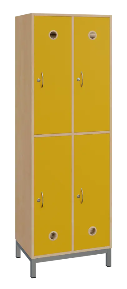 SBS-2222 šatní skříň 4-boxová, 1800x600x400 mm, kovové nohy, korpus bříza irská, dvířka žlutá odio